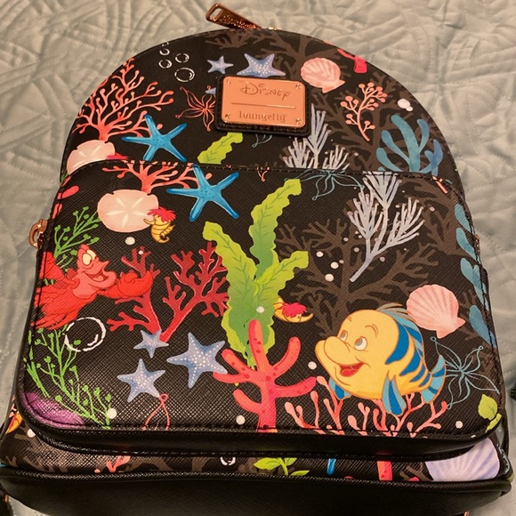 Loungefly Under the Sea Flounder and Sebastian mini backpack, and card holder - Picture 2 of 11